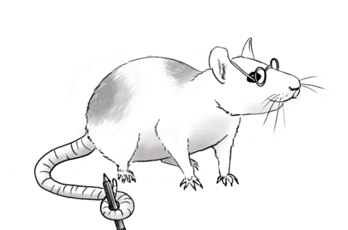 Illustration einer Ratte mit Rotstift und Lesebrille