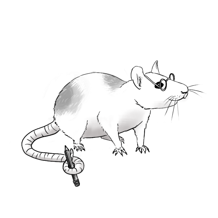 Illustration einer Ratte mit Rotstift und Lesebrille